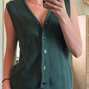 Green Knit Button-Up Vest